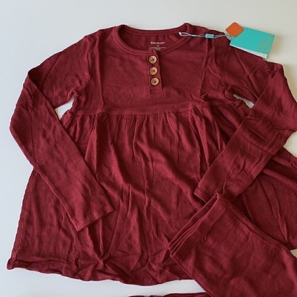 NWT Posh Peanut Girl Bordeaux Waffle Thermal Top And Leggings Set 12 Years - Picture 2 of 11